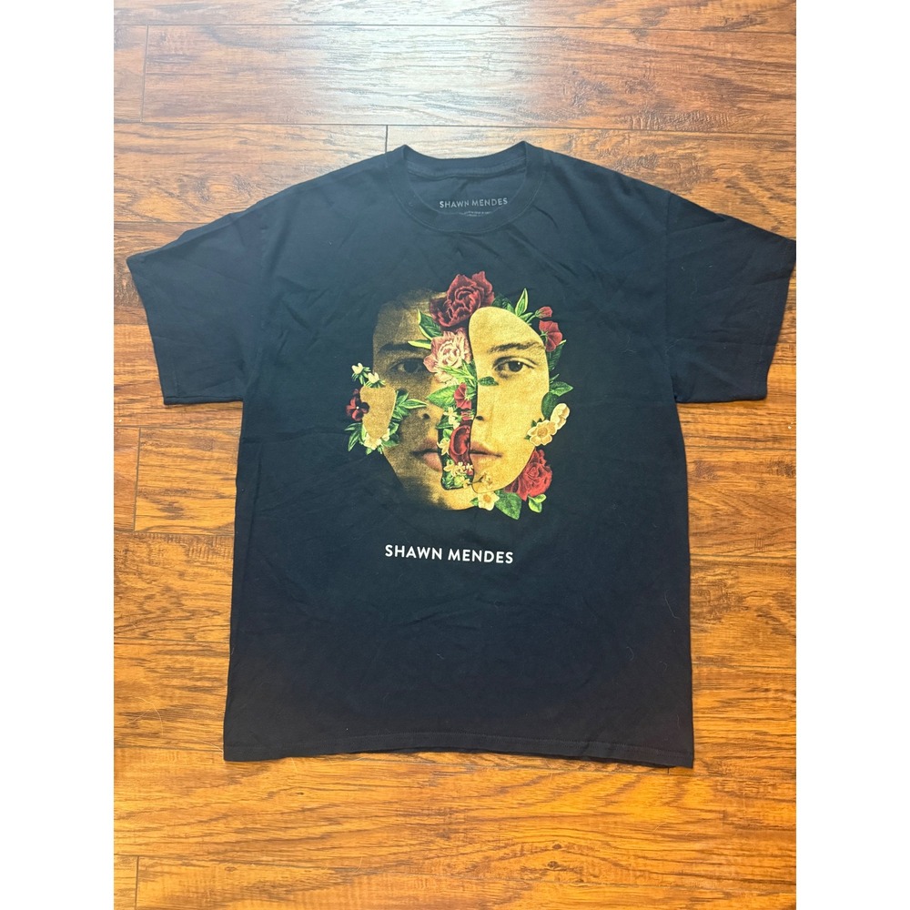 Shawn Mendes Floral Portrait Graphic T-Shirt Black Mens Large Concert Tour Tee